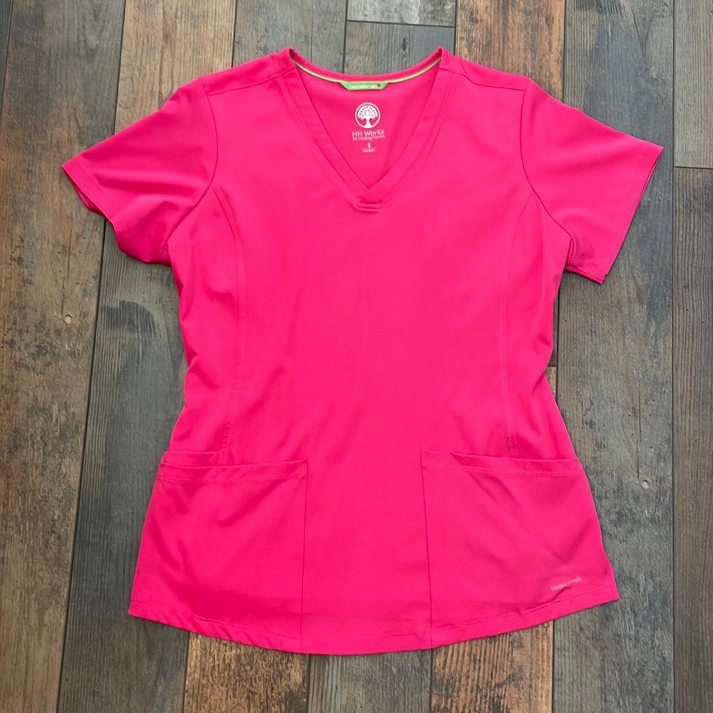 Healing Hands Small Pink Scrub Top